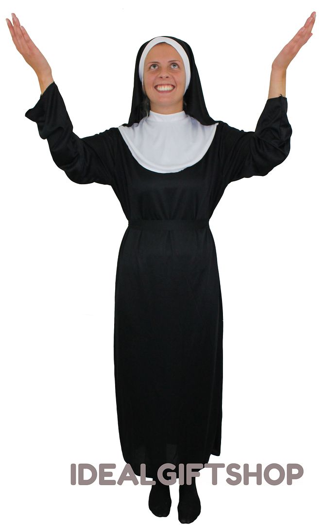 Nun Costume Ladies Black Habit Religious Fancy Dress Mother Superior Church Ebay