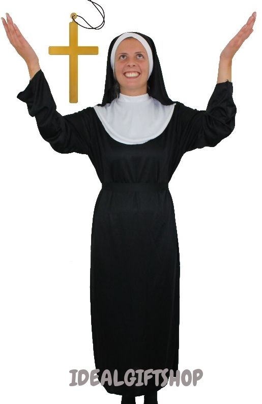 Nun Costume Ladies Black Habit Cross Religious Fancy Dress Superior 7164