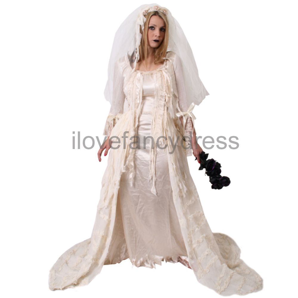 Deluxe Ghost Bride Costume Halloween Ballgown Lady Womens Haunting Fancy Dress Ebay 5095