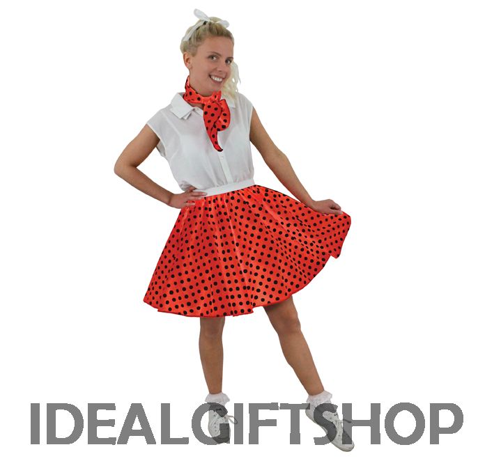 Adults Short Rock N Roll Set Polka Dot Skirt Fancy Dress Costume 1950 S