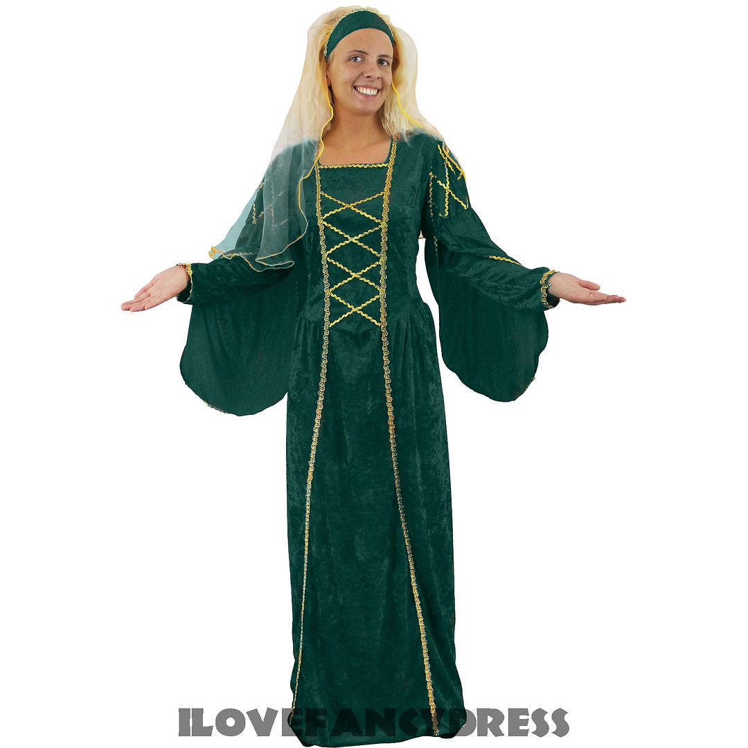 Ladies Tudor Queen Costume Fancy Dress Medieval Princess Dress 