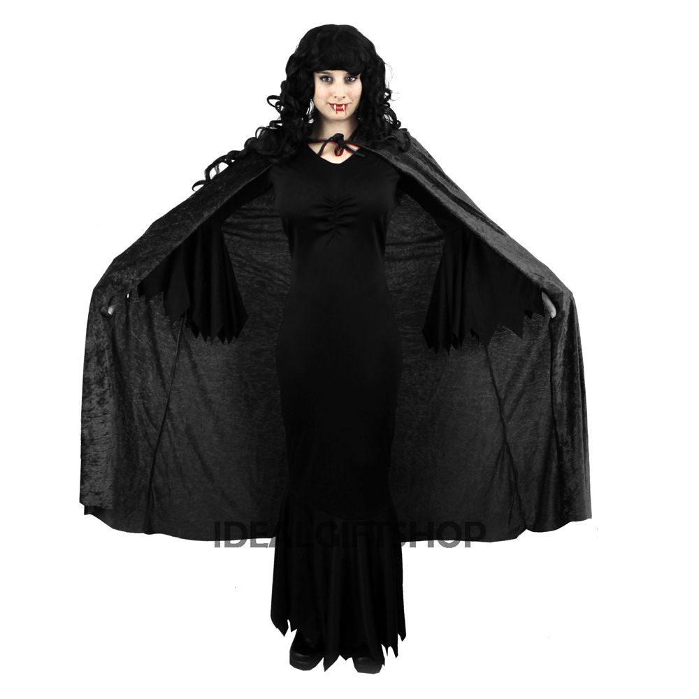 Vampiress Dress Halloween Fancy Dress Ladies Women Witch Costume Black