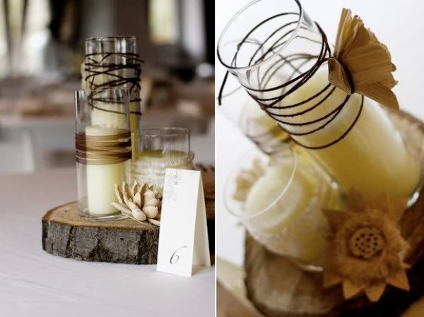 rustic centerpieces made of wood and flowers source unknown