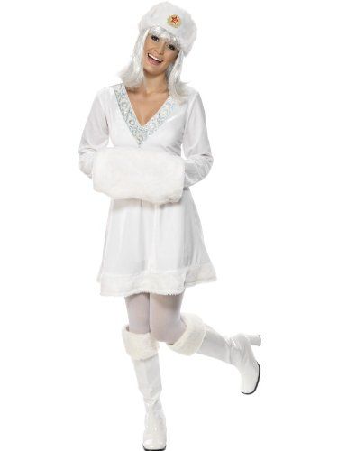 WOMENS WHITE RUSSIAN COSTUME CHRISTMAS FANCY DRESS HAT MUFF WINTER ...