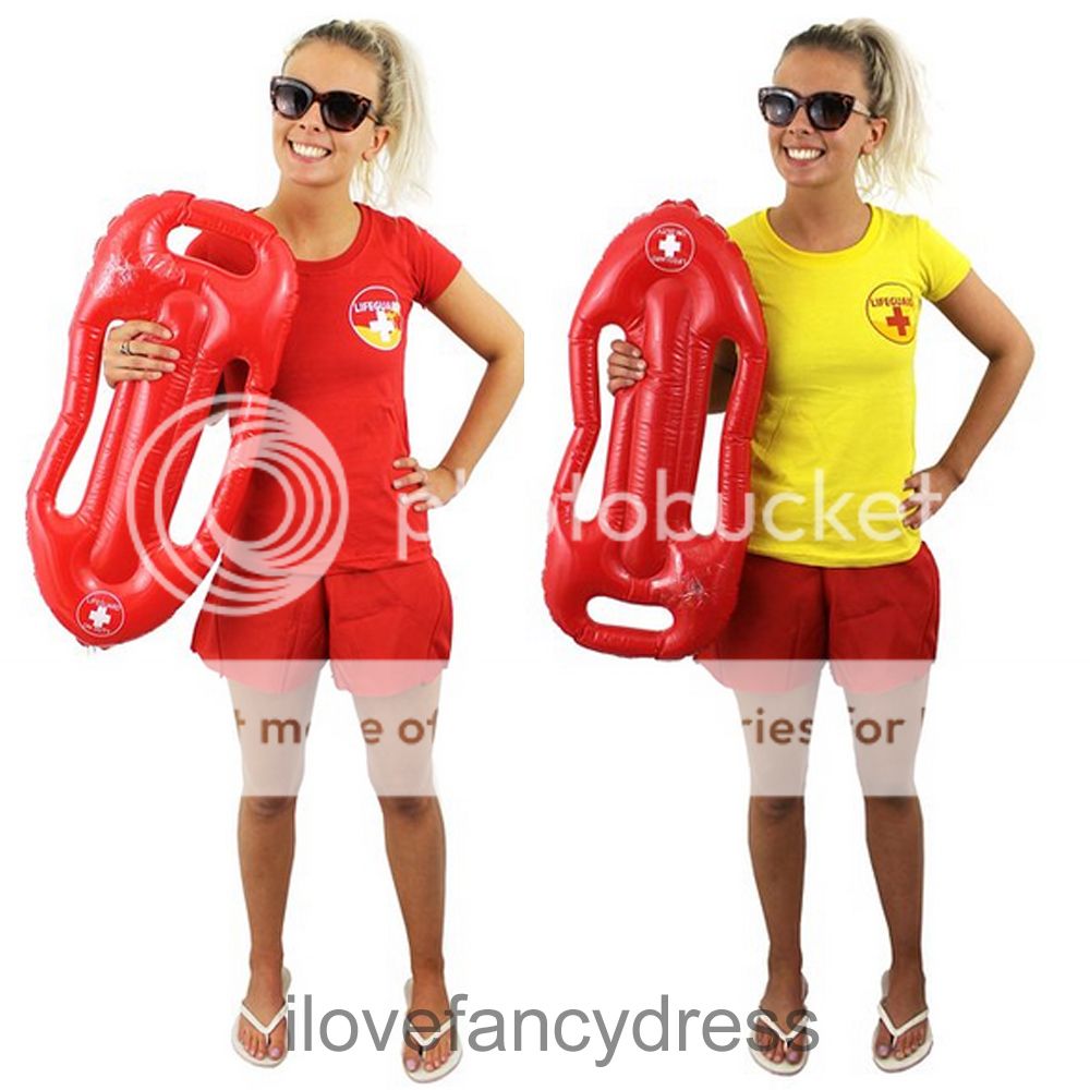 LADIES LIFEGUARD T-SHIRT FANCY DRESS COSTUME YELLOW OR RED WOMENS HEN ...