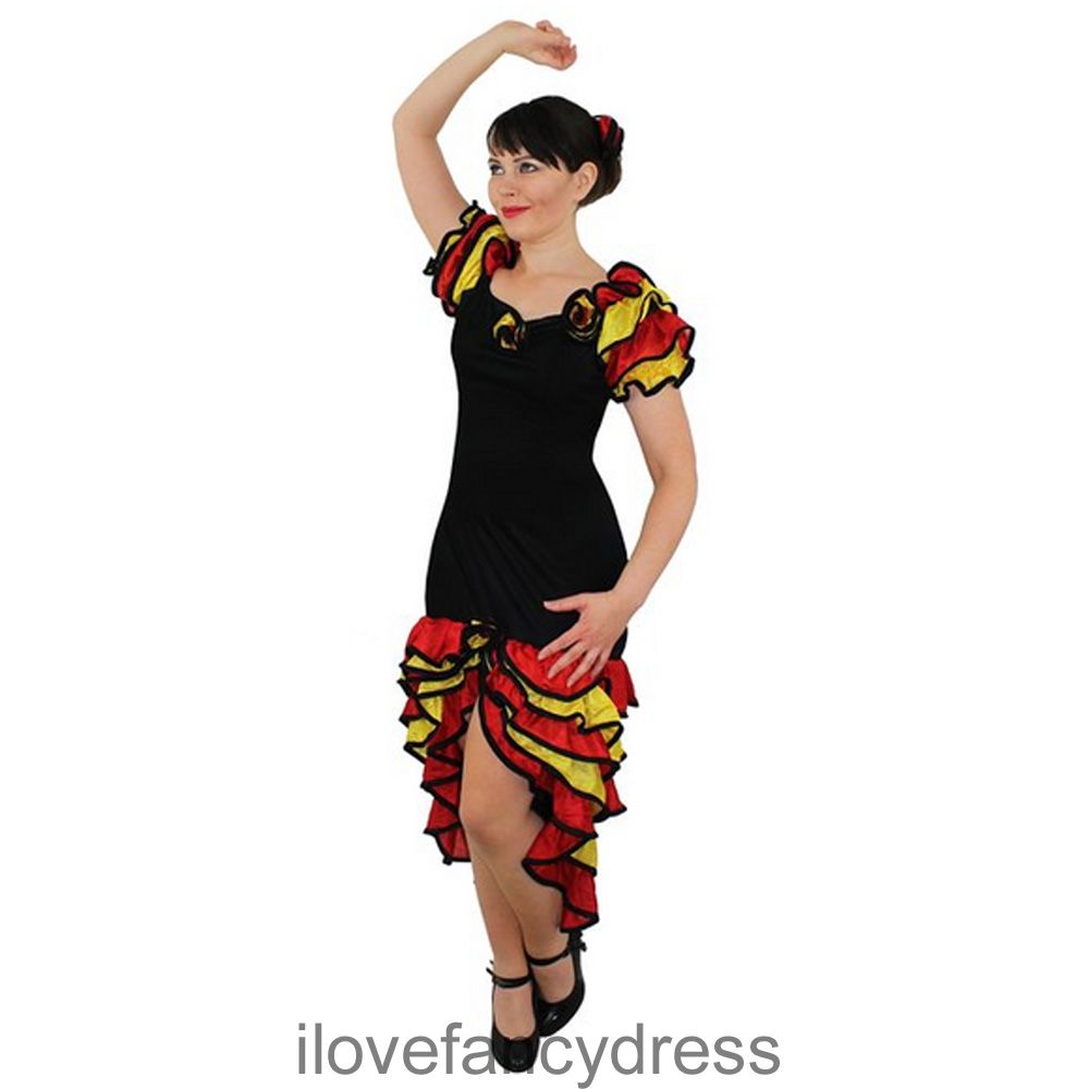 LADIES RUMBA FANCY DRESS AND FLOWER HEADPIECE SPANISH FLAMENCO DANCER ...