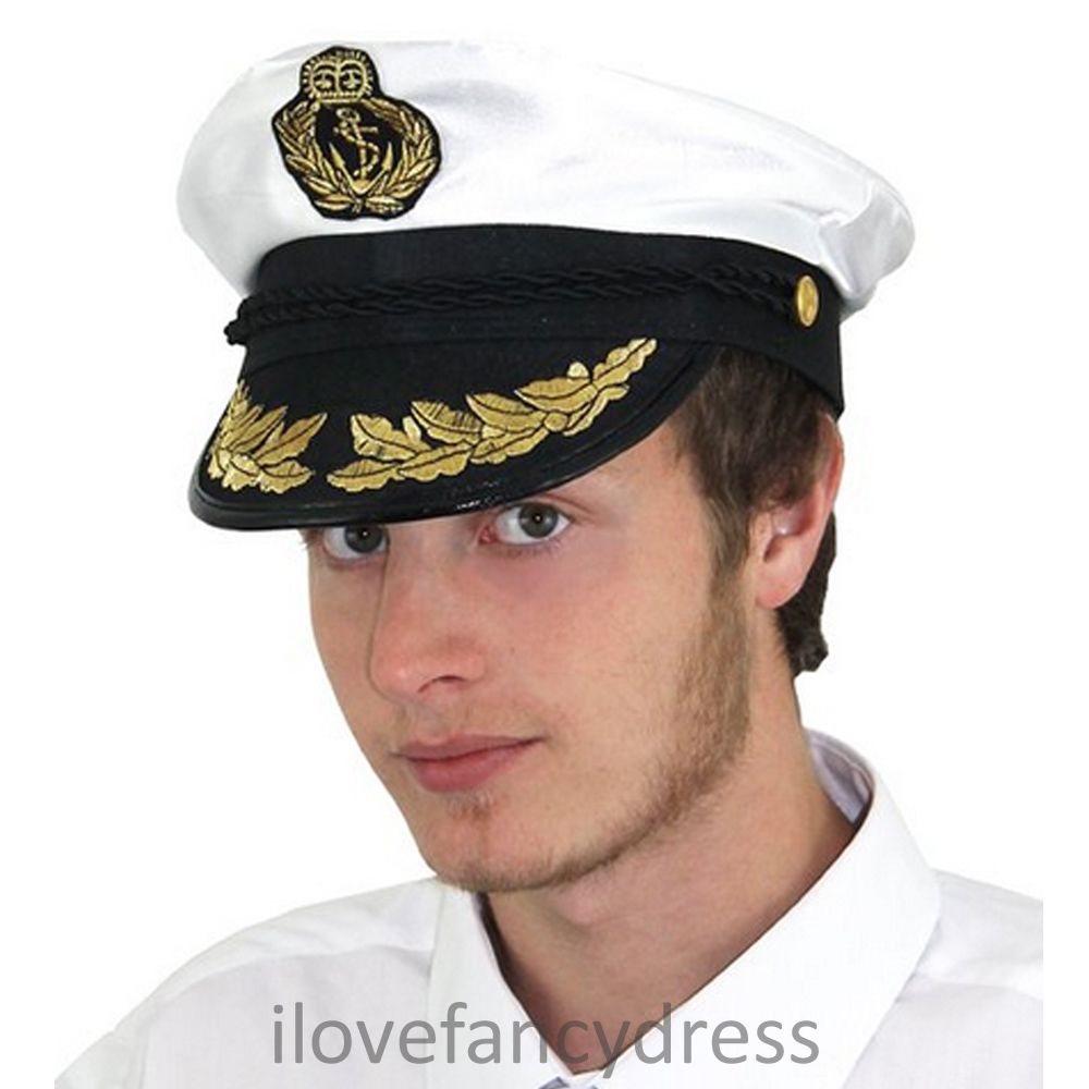 DELUXE CAPTAIN HAT SEA MARINE PEAKED CAP SAILOR FANCY DRESS COSTUME ...