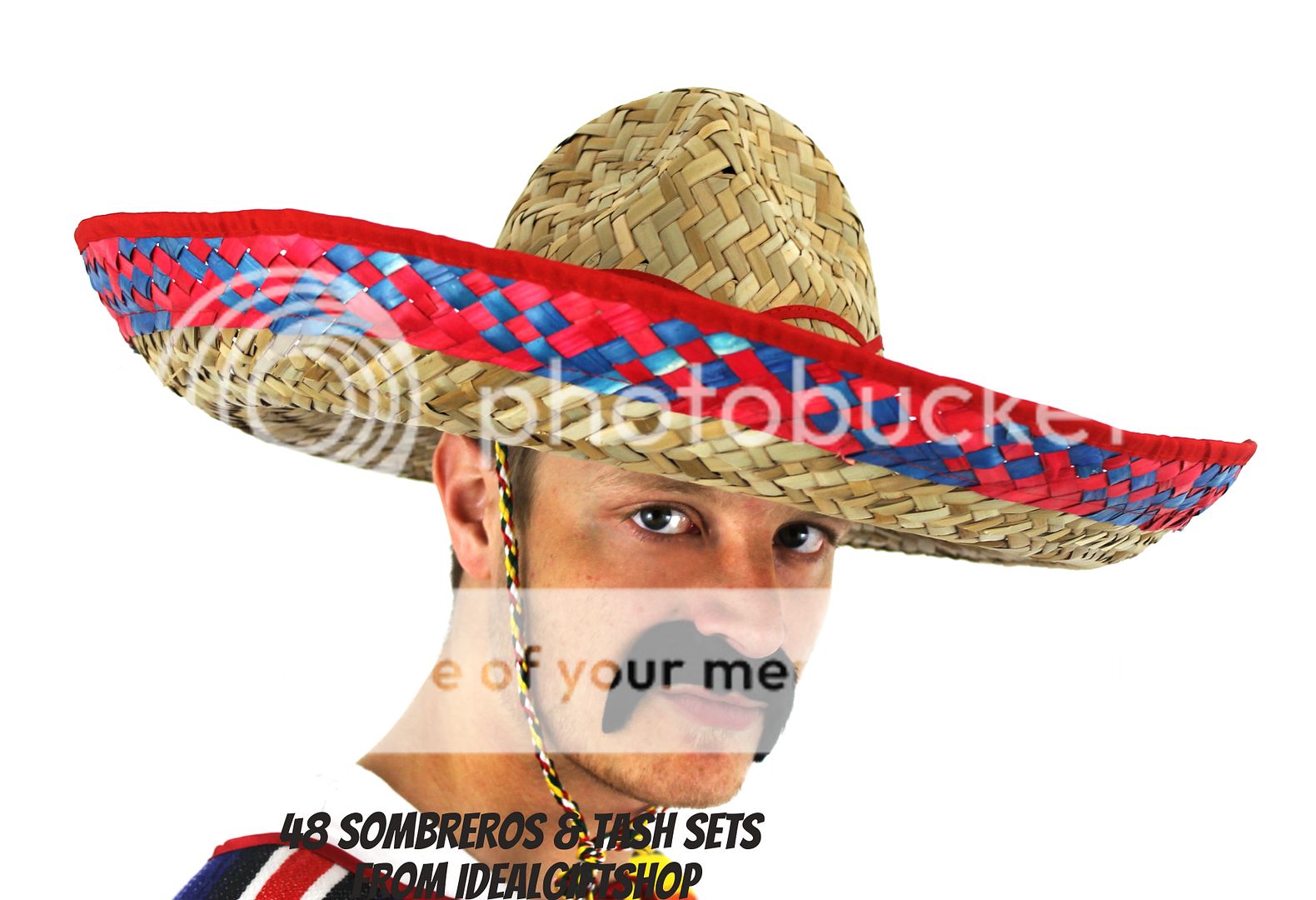 48 X SOMBRERO MEXICAN STRAW HAT + TASH RED BULK FANCY DRESS WHOLESALE