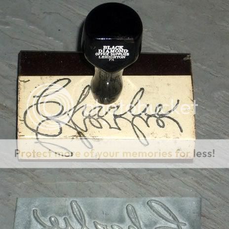 Vintage RUBBER STAMP Unique CHARLIE Signature Mirror Image Raised 