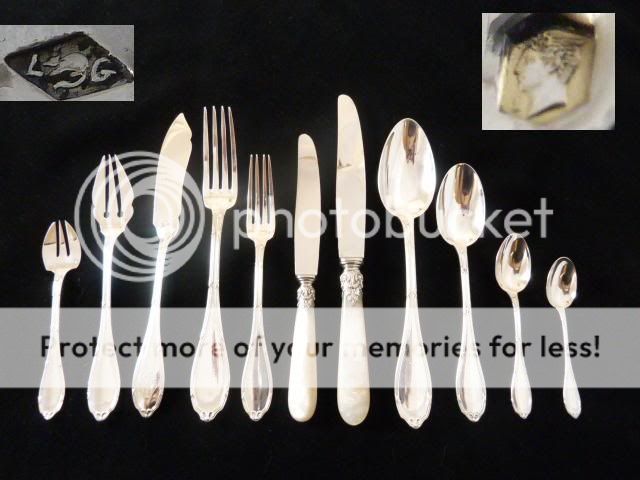 Antique French Sterling Silver Mother of Pearl Flatware Service for 12